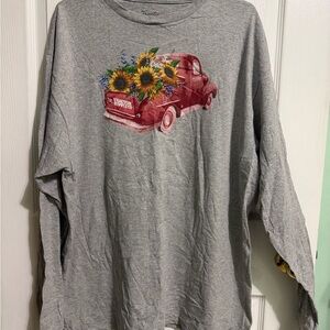 Gray Long Sleeve Tee with Red Truck Design